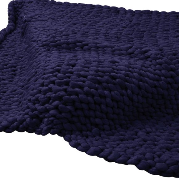 HAND KNITTED Jumbo Chunky Soft Throw Blanket Navy Worsted Yarn - Picture 4 of 9